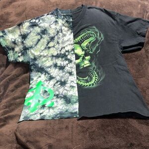 VINTAGE:GREEN SKULL SNAKE & TIE-DYE T-SHIRT/ silver Dreamer00 logo. Men’s L/XL.
